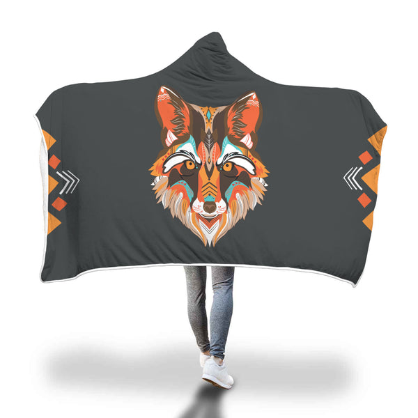 Ethnic Wolf Hooded Blanket