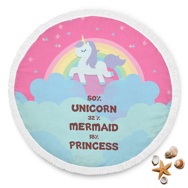 50% Unicorn 32% Mermaid 18% Princess Round Beach Blanket