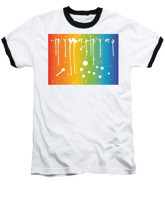 Rainbow Pride With White Paint Splodges - Baseball T-Shirt