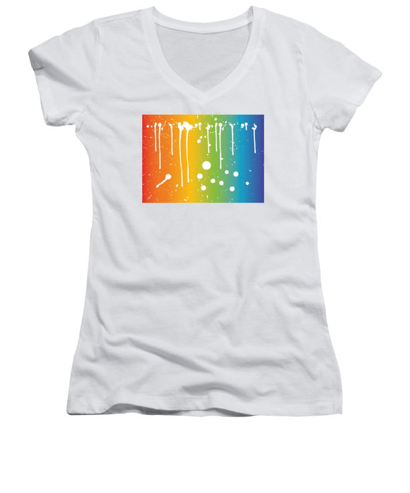 Rainbow Pride With White Paint Splodges - Women's V-Neck T-Shirt